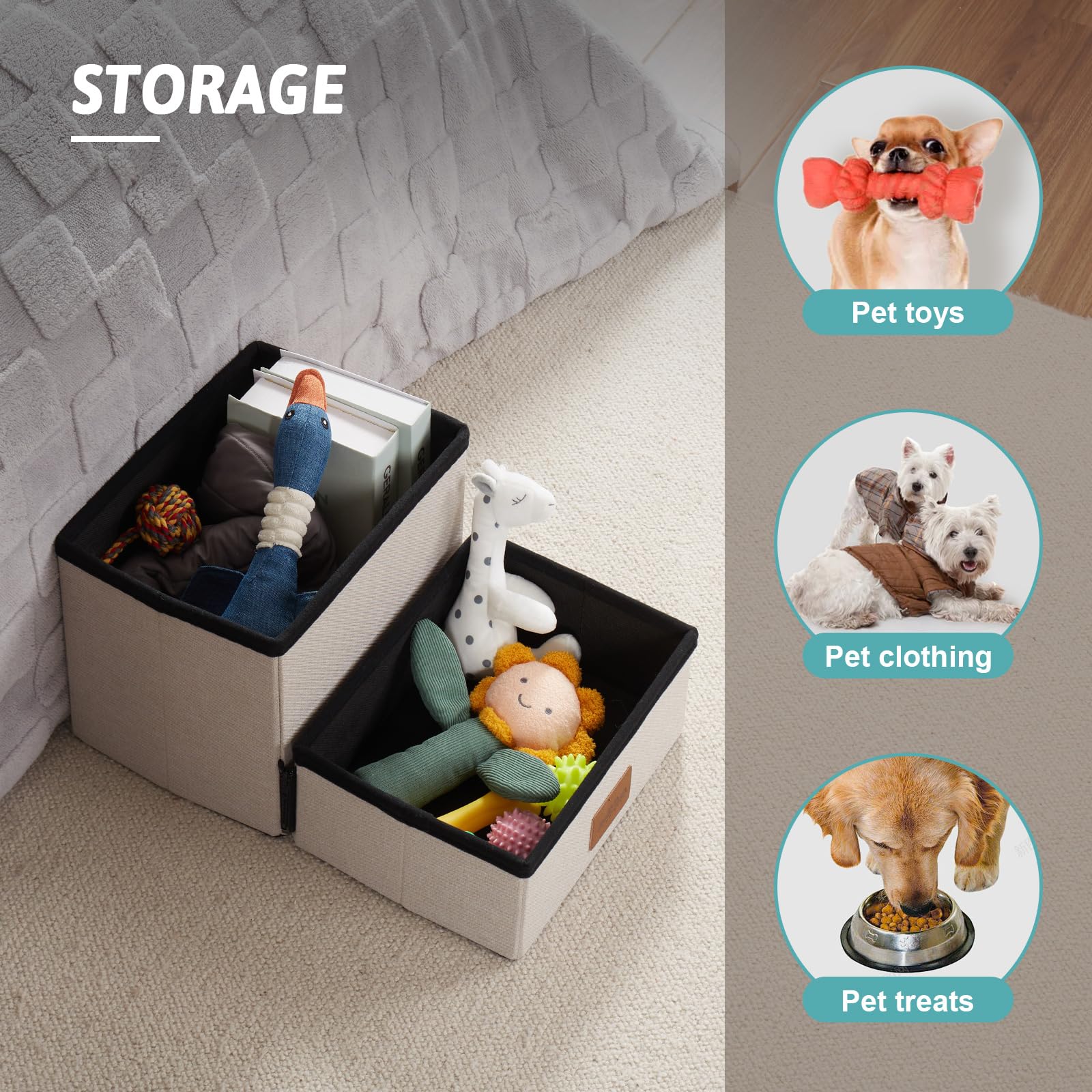 COZY KISS two-tier pet stairs dimensions 19.7x13x9.6 inches.