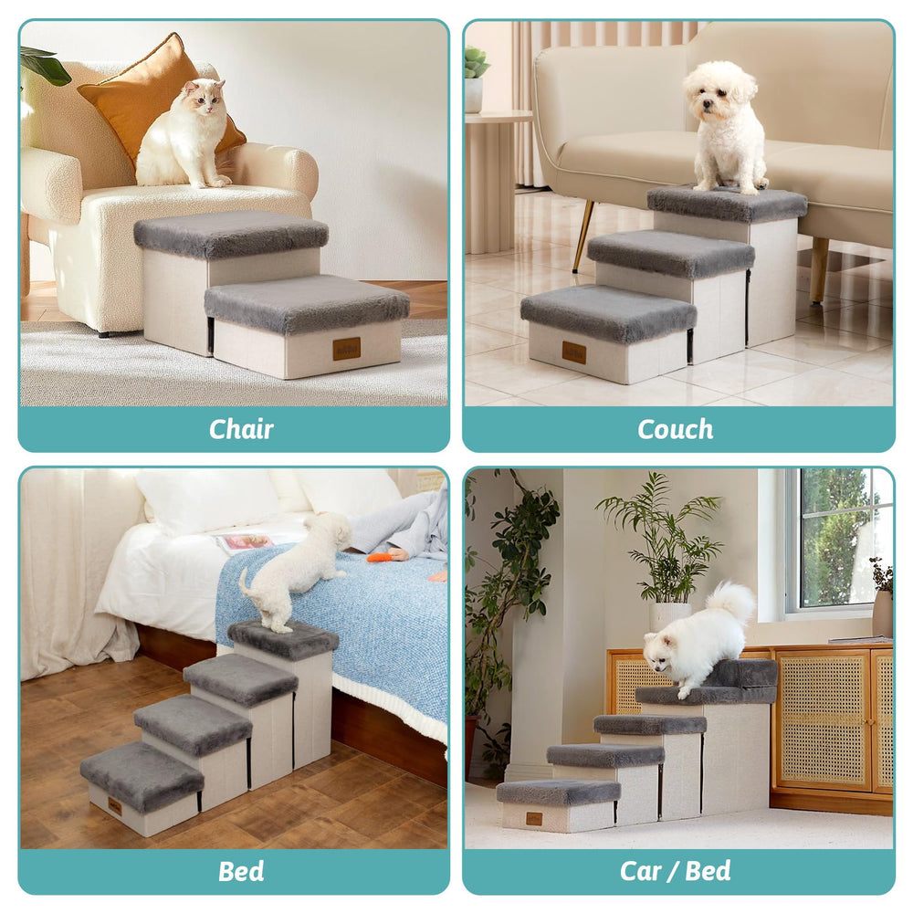 COZY KISS steps with built-in storage per step.