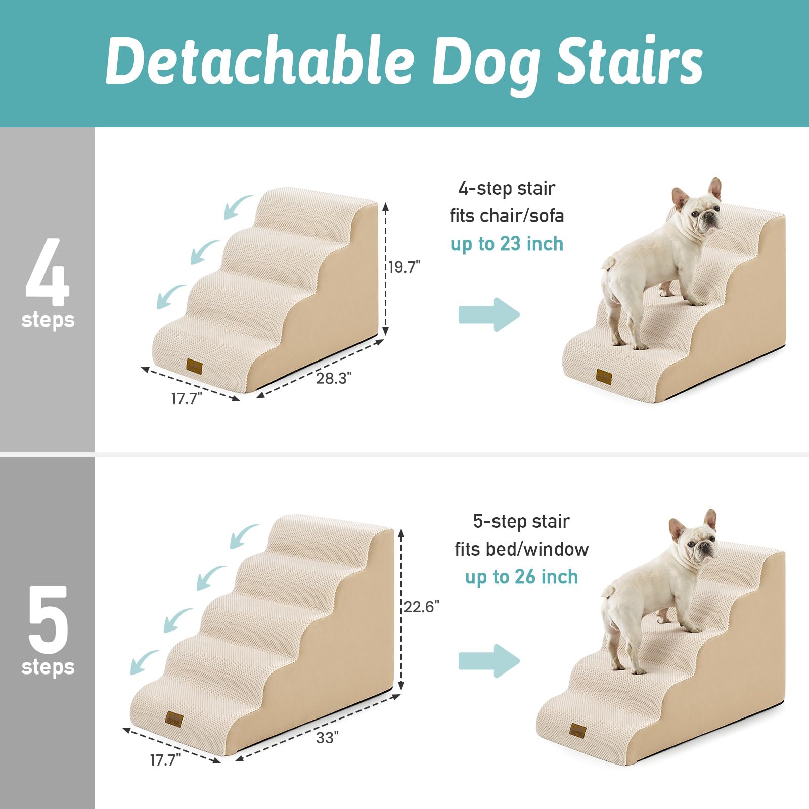 COZY KISS Wide Dog Stairs side view highlighting curved ramp for puppies