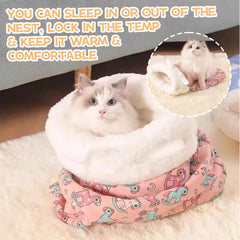 Cozy Pet Nest insulated interior shields from drafts for year-round naps.