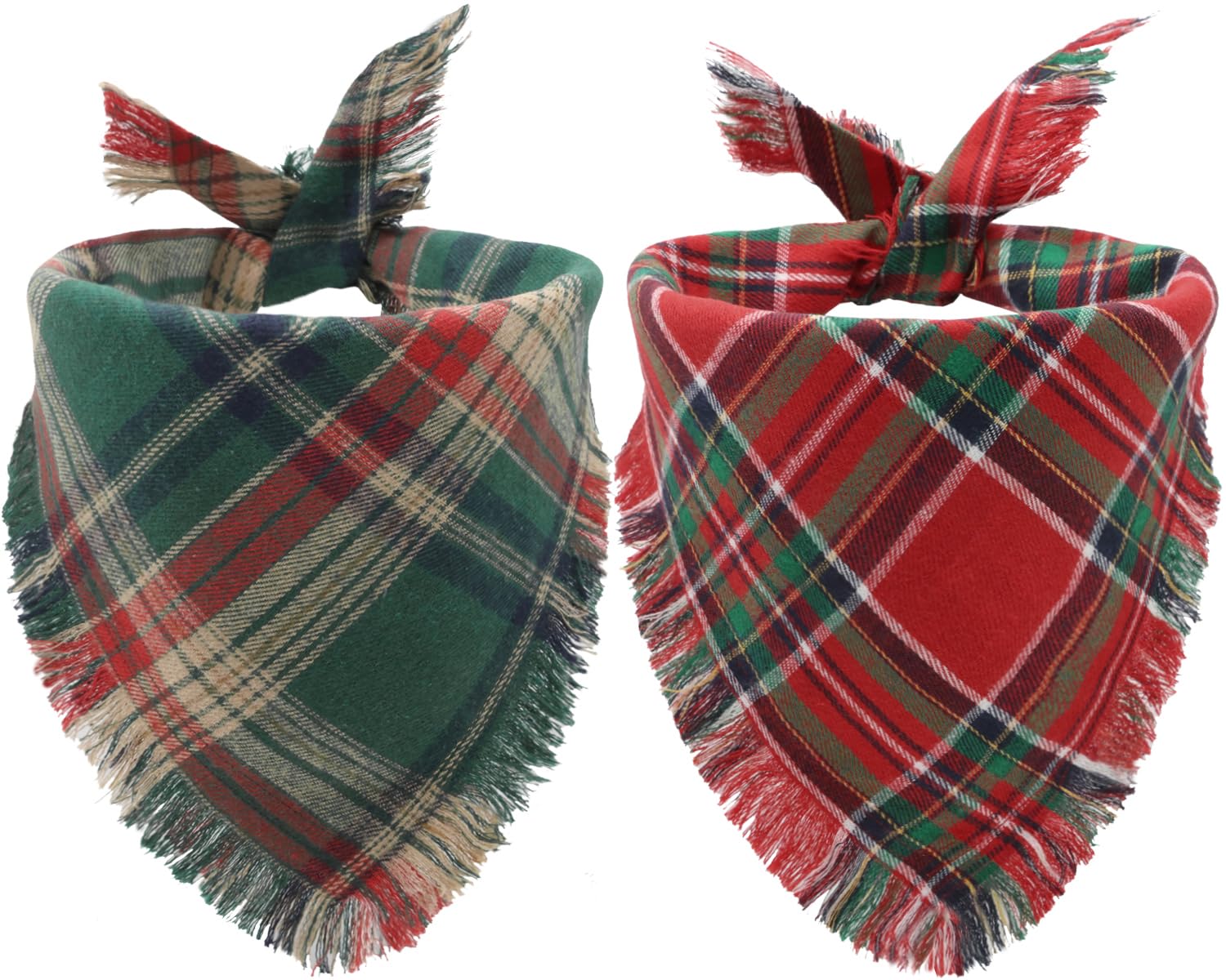 CozyHaus Christmas dog bandana red plaid tassels enhances festive photos.