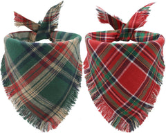 CozyHaus Christmas dog bandana red plaid tassels enhances festive photos.