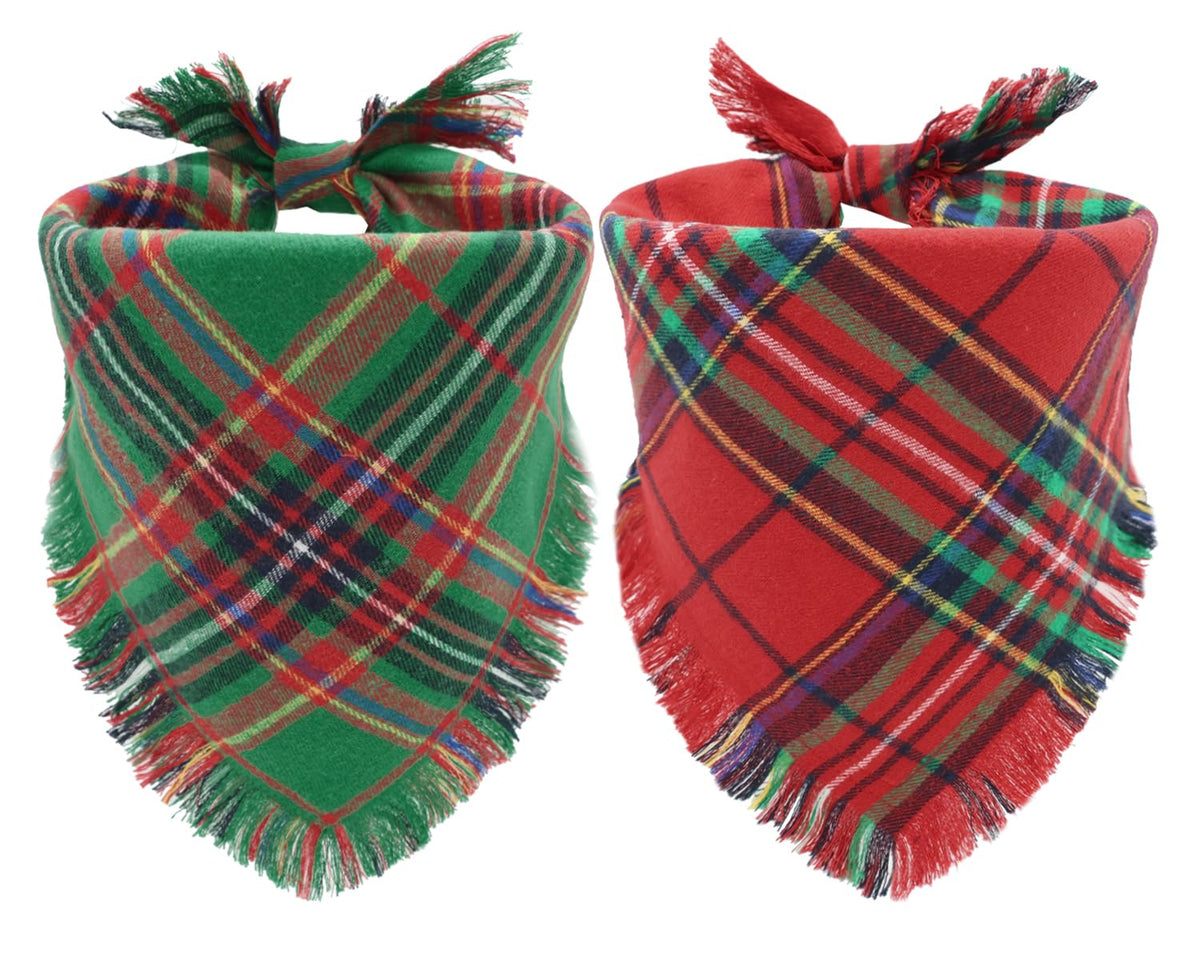 CozyHaus Christmas dog bandanas 2-pack front view showcases festive holiday style.