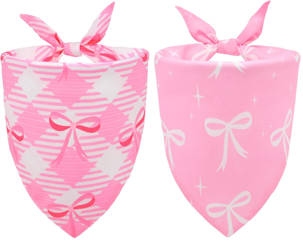 CozyHaus pink bow dog bandana folded to show gingham pattern and bowknot charm.