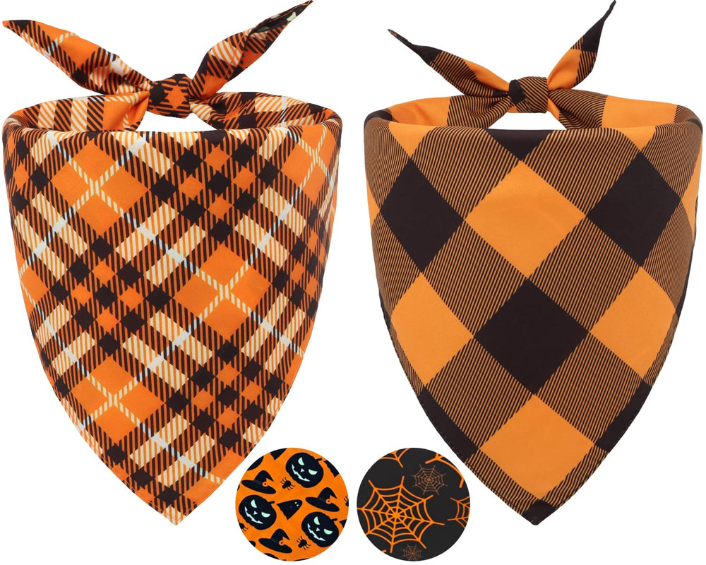 CozyHaus Thanksgiving dog bandana orange plaid — ideal for holiday photo shoots