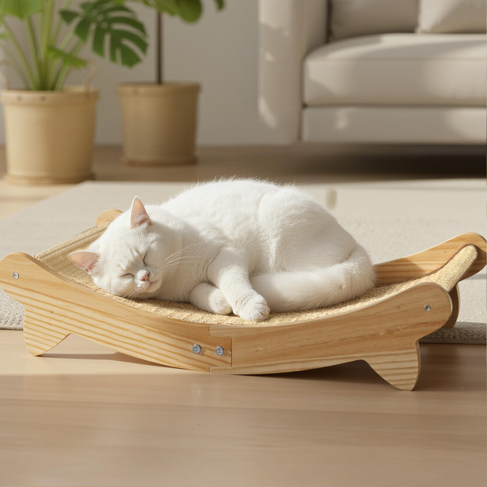 CozyLazy cat scratcher bed arc shape provides stability for lounging and scratching.