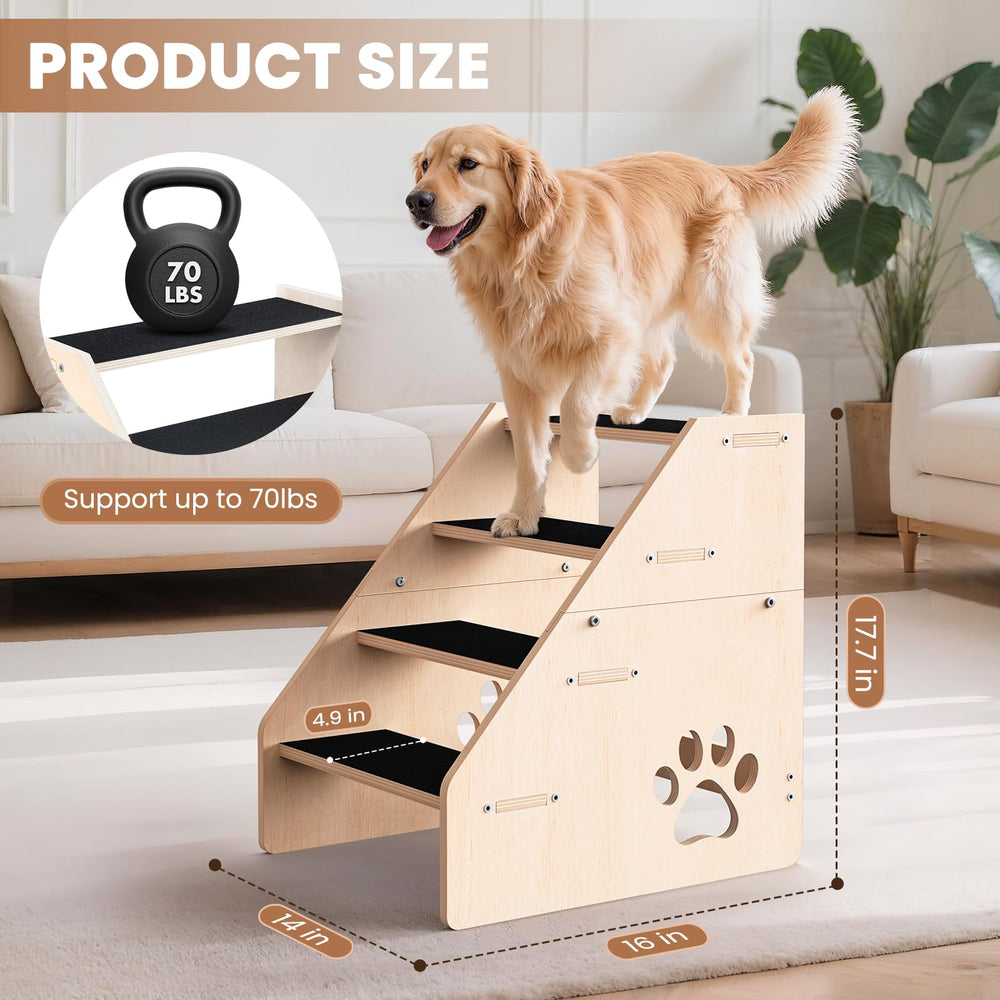 CozyLazy dog stairs-dimensions-4step displays compact four-step design for beds and couches.