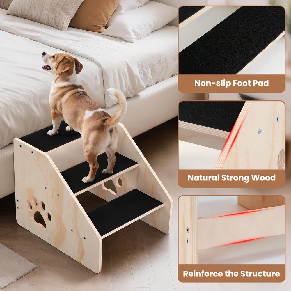 CozyLazy Dog Stairs show fabric-pedals-traction offering pets secure footing on every step.