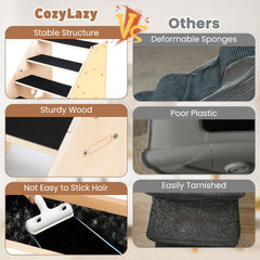 CozyLazy dog stairs-maintenance-brush demonstrates easy cleaning with a quick brush.
