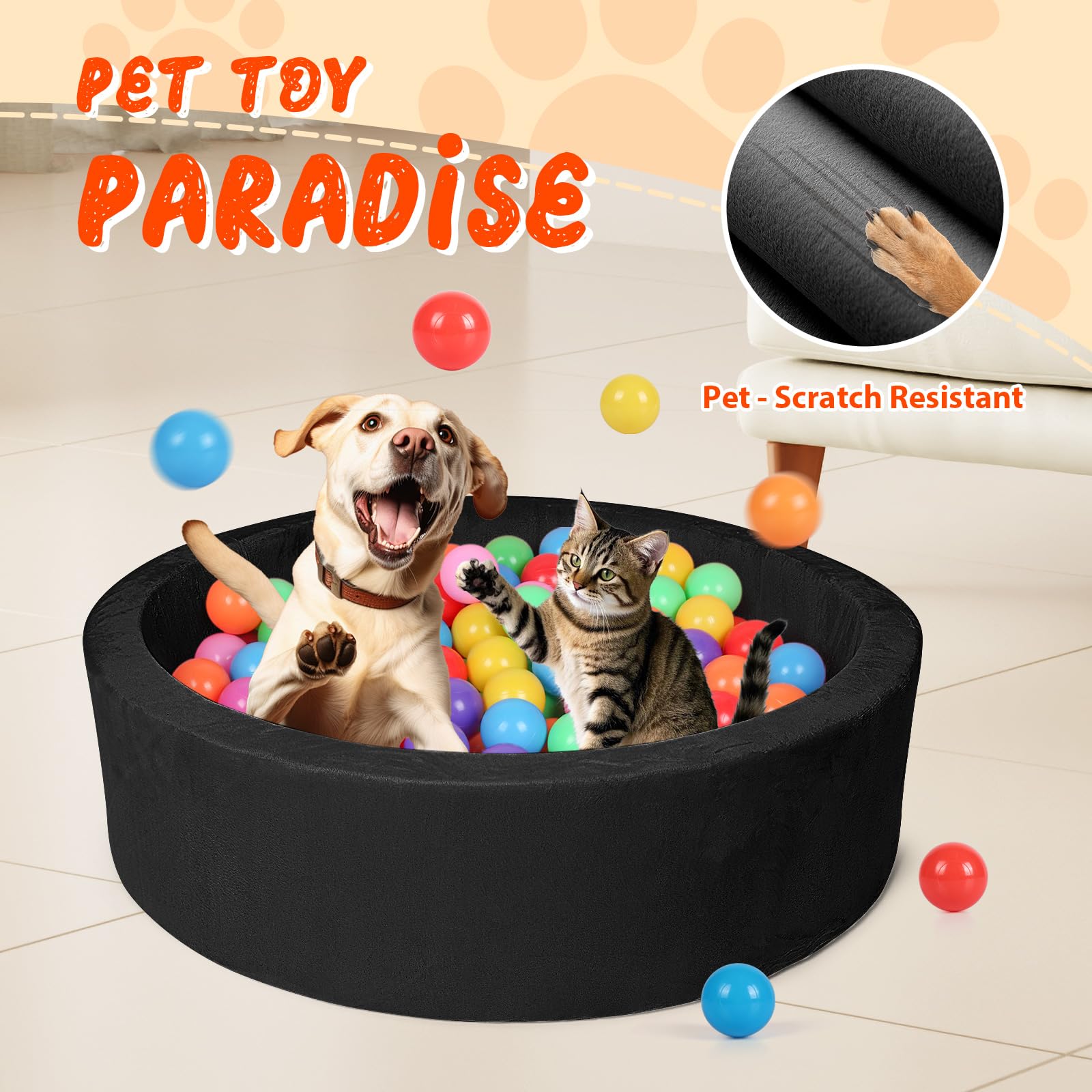 COZYTRAUM pets enjoying round ball pit for relaxing play