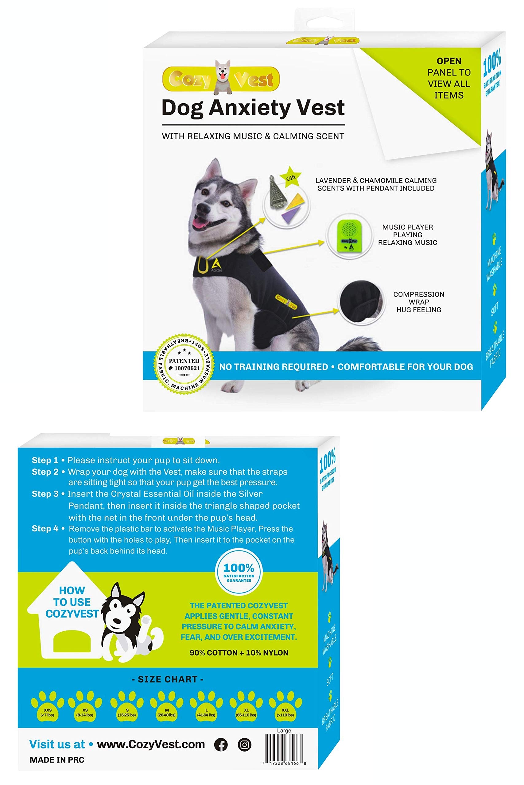 CozyVest dog wearing vest during travel or vet visits for calmer moments