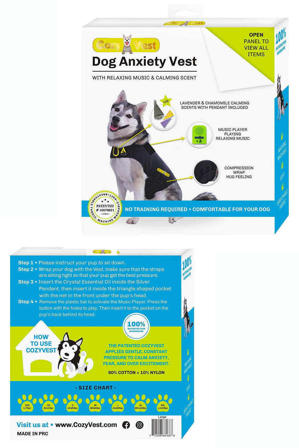 CozyVest dog wearing vest during travel or vet visits for calmer moments