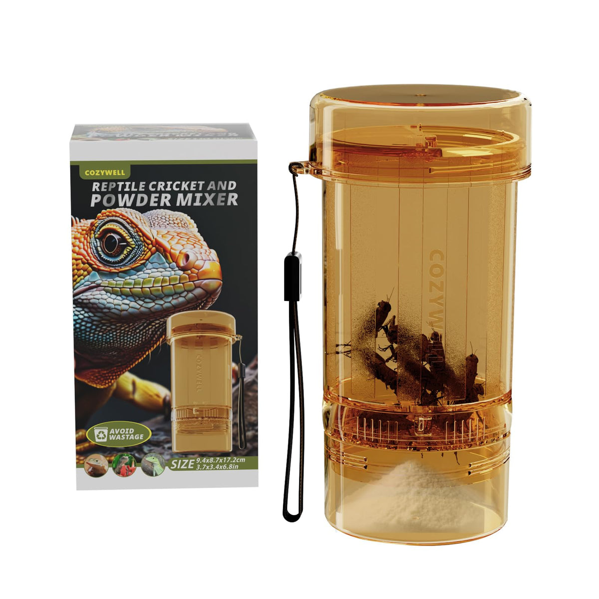 COZYWELL Cricket Calcium Mixer dusting action provides even coating for feeder insects