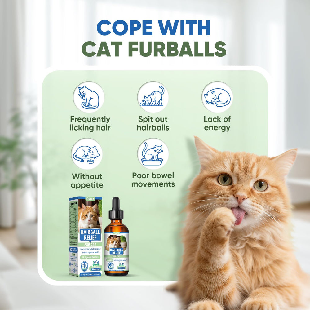 CPFK cat hairball remedy drops psyllium husk ingredient highlights digestive support.