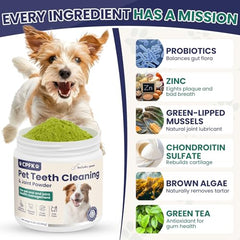 CPFK dental powder closeup highlights natural enzymes and mint for fresh breath