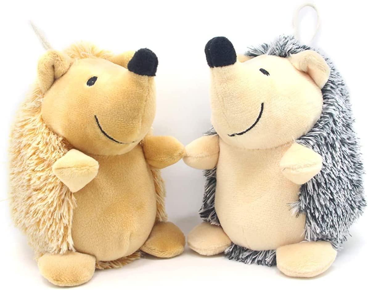 CPYOSN Hedgehog dog toy in grey-yellow plush for gentle teething play