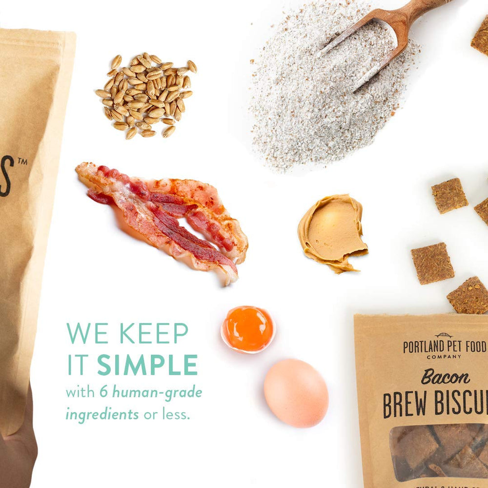 Crafted by Humans Brew Biscuit bite-sized pieces suitable for dogs of all sizes.
