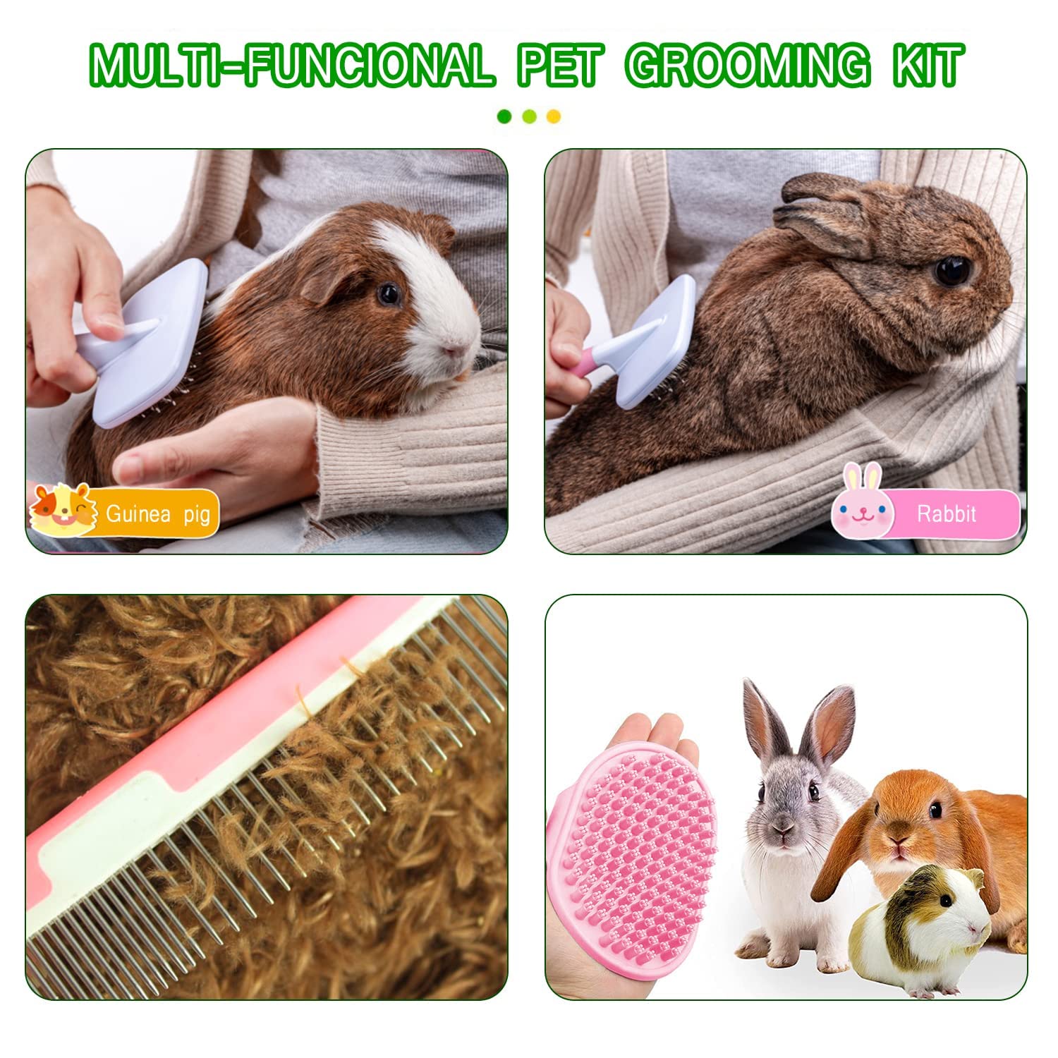 Crafterlife small-animal grooming kit double-tooth comb for tangles and detangling
