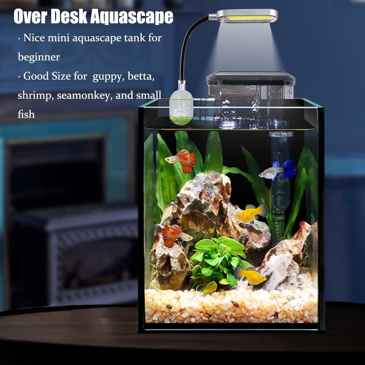 Craftsboys nano tank filter view, 3W hang-on-back filter enables adjustable water flow.