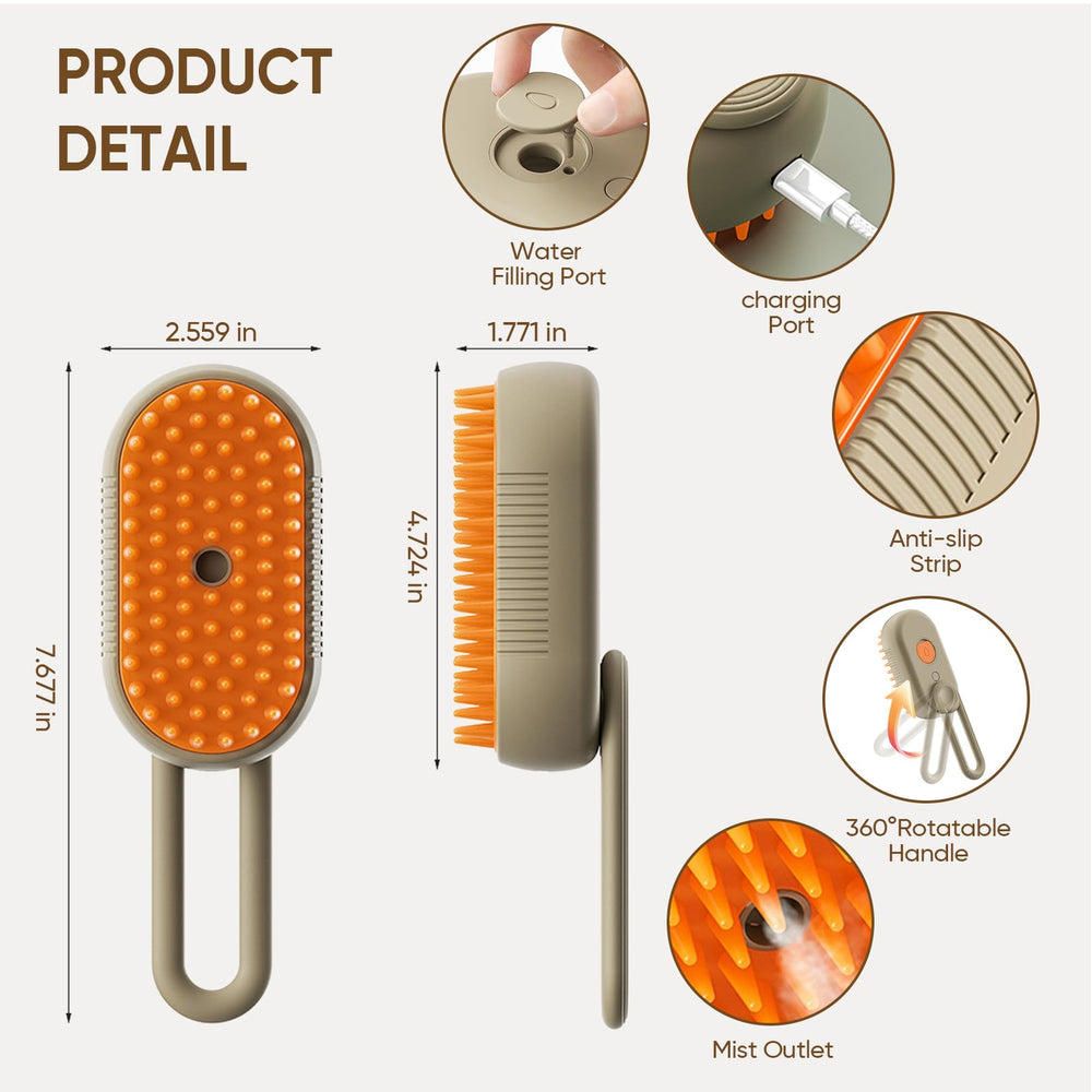 Craftvio steam brush water spray function ready for water or shampoo.