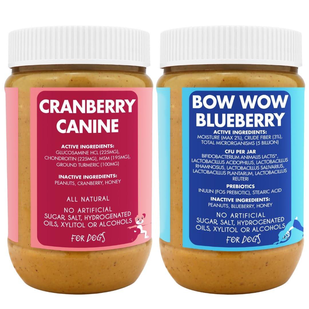 Cranberry Canine jar closeup reveals joint-support ingredients in a delicious, dog-friendly spread.