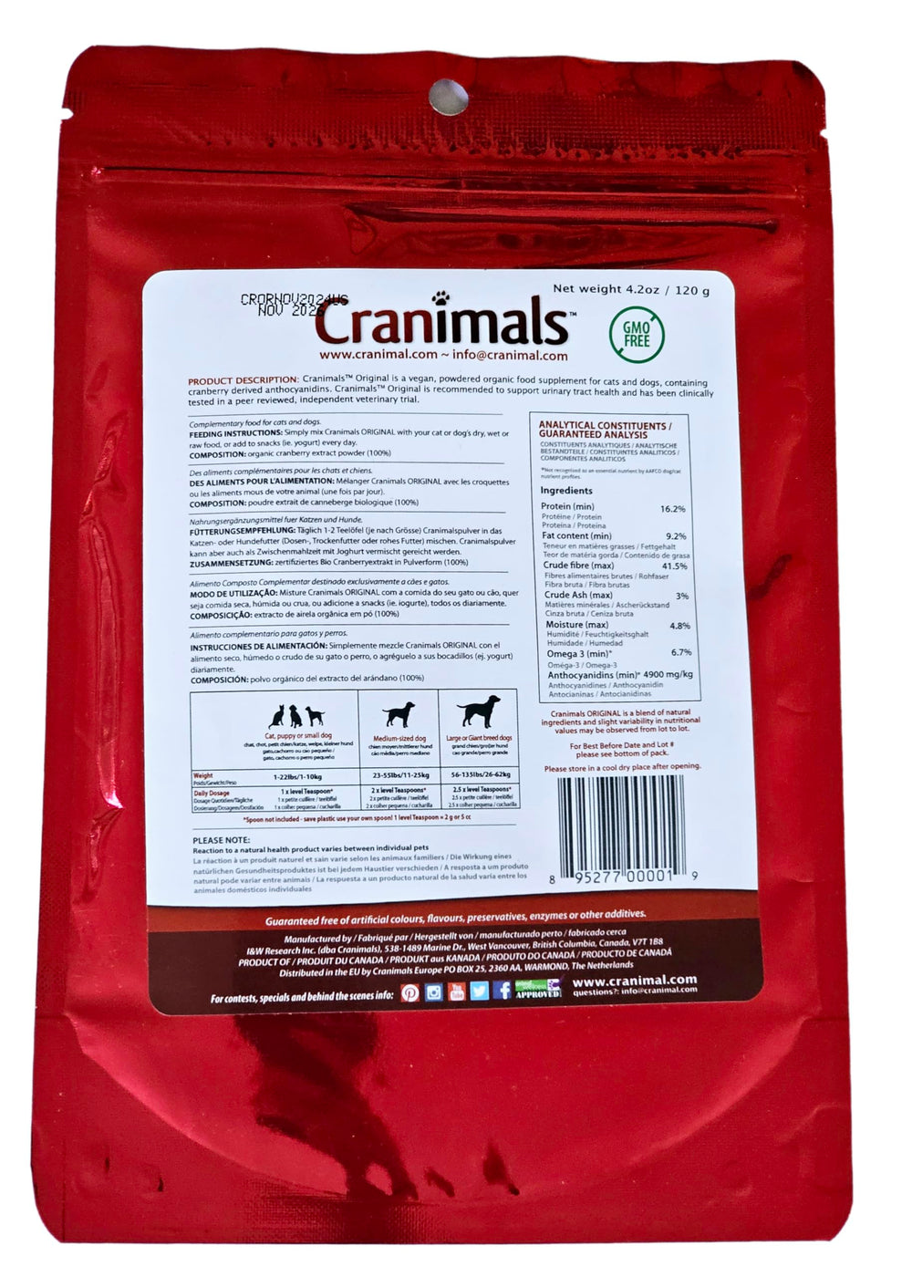 Cranimals cranberry cat supplement powder supports bladder health during meals.