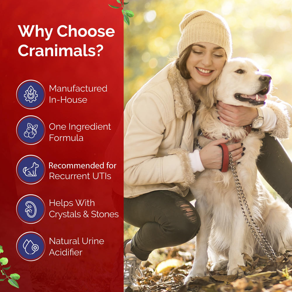 Cranimals cranberry extract closeup highlights organic, PAC-rich formula for urinary health support.
