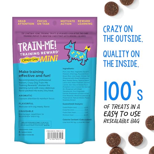 Crazy Dog Mini Train-Me beef treats close-up showing pork liver base for appetizing rewards
