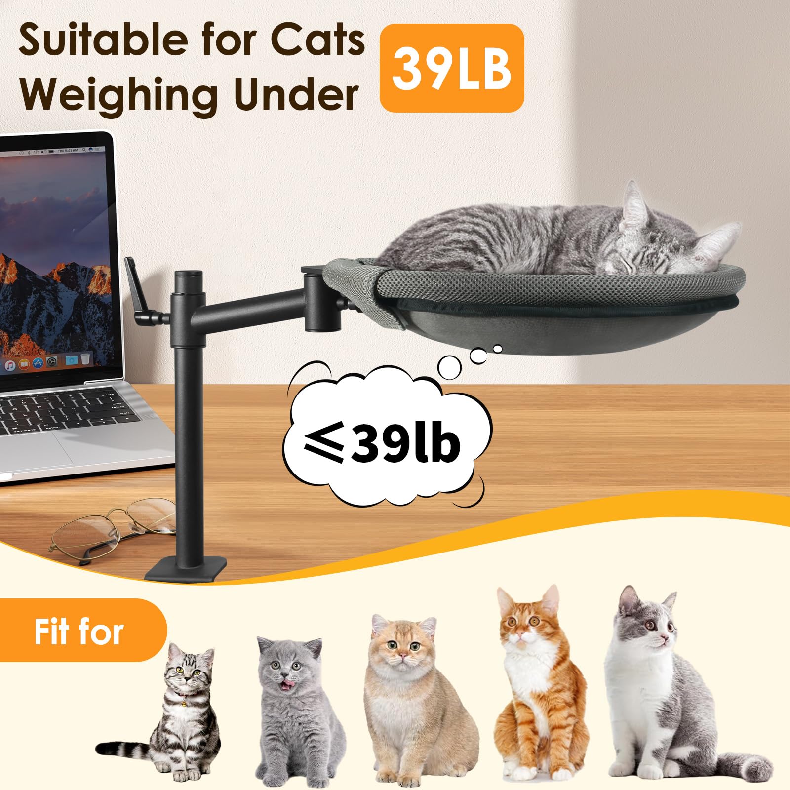 Crazydeer Cat Desk Bed 3D air mesh cover keeps your cat cool.