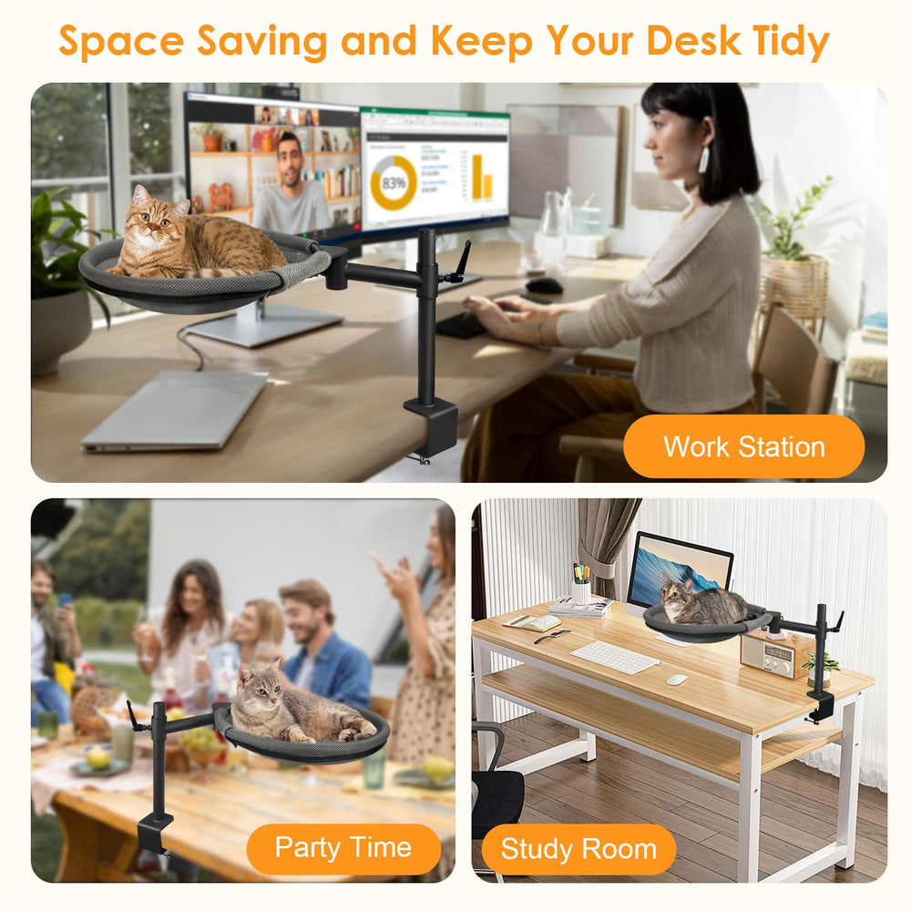Crazydeer Cat Desk Bed includes easy-install G-clamp for secure mounting.