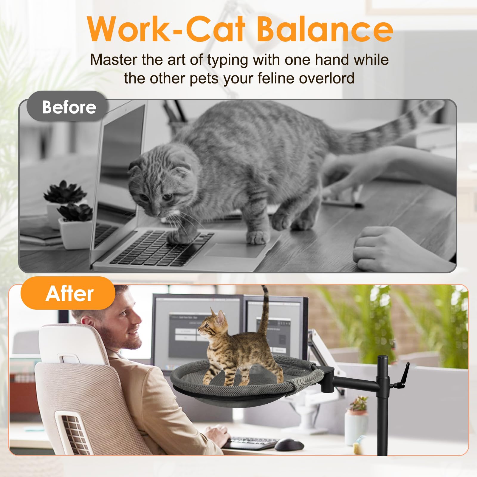 Crazydeer Cat Desk Bed height adjustable to align with your eye level.