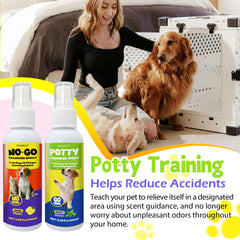 Creimpdoty potty spray application on pad demonstrates target-area training aid.