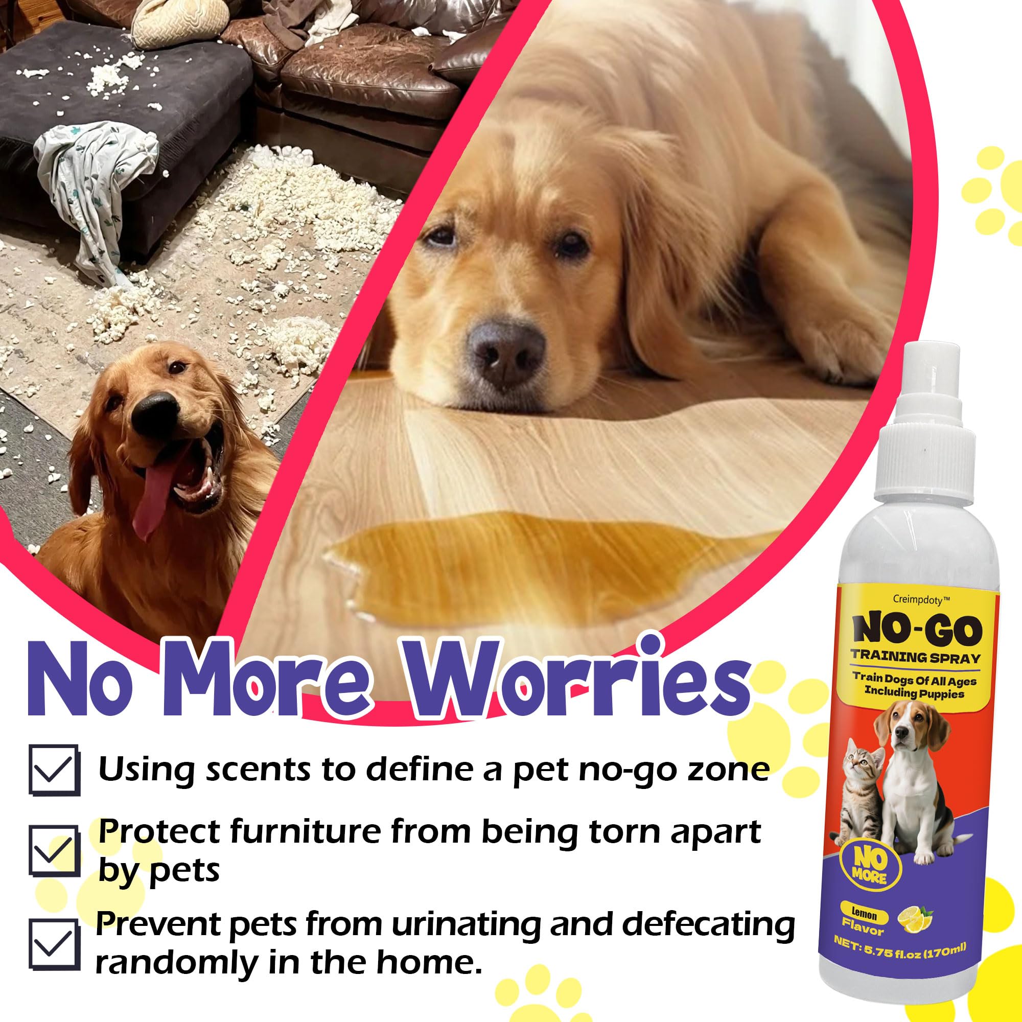 Creimpdoty potty spray puppy use demonstrates gentle guidance for young dogs.