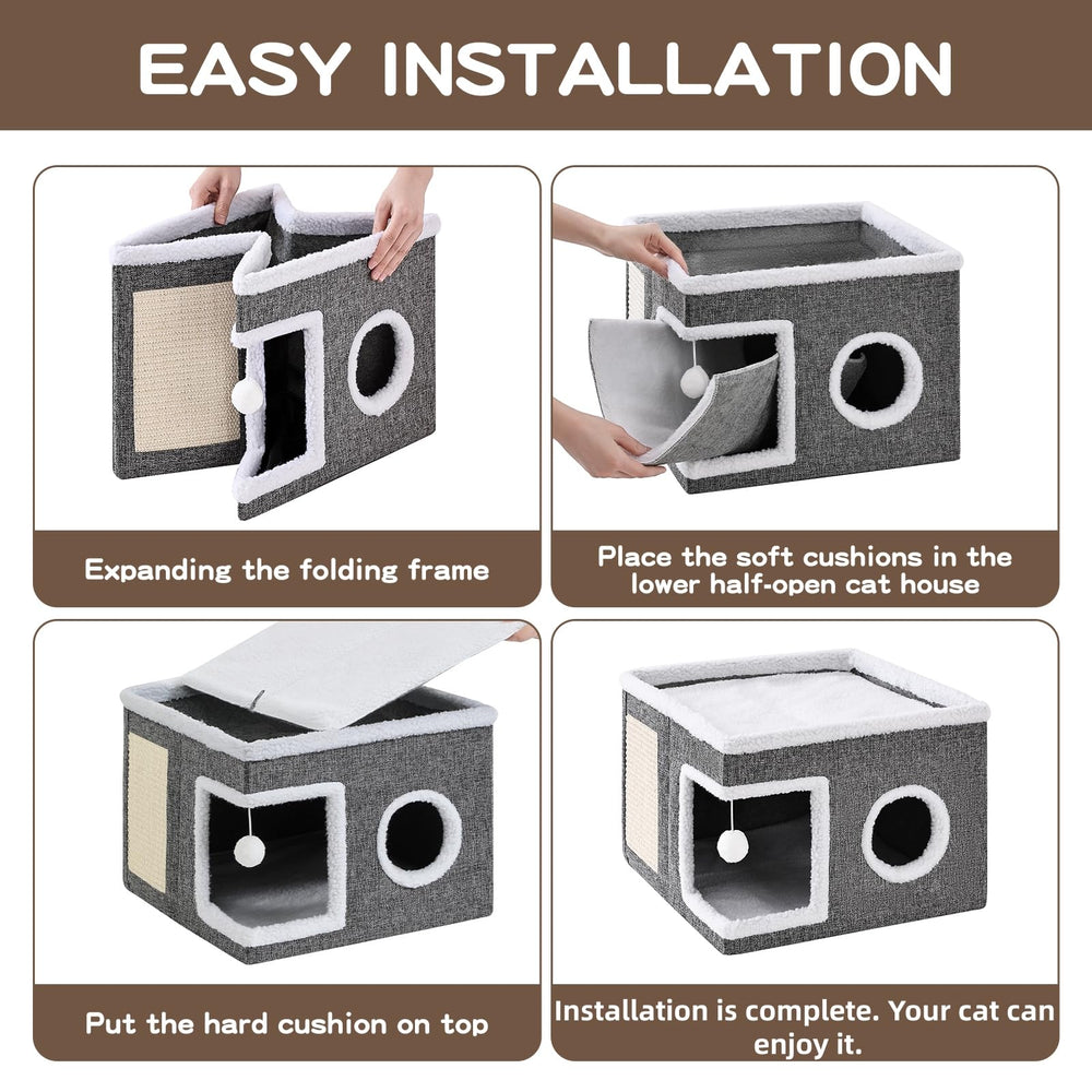 Crispedia cat bed cave non-slip base keeps bed steady during playful pawing.