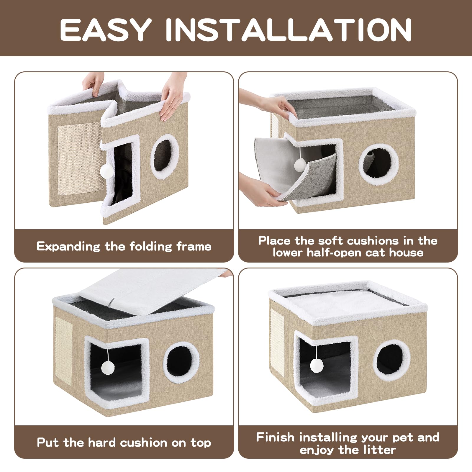 Crispedia cat bed foldable assembly closeup highlights tool-free setup.