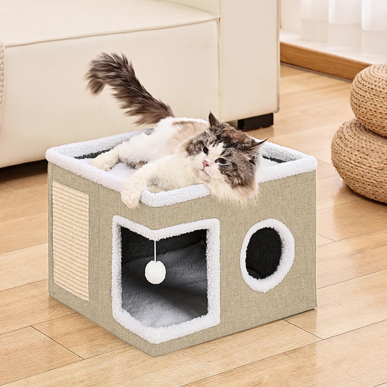 Crispedia cat bed non-slip bottom closeup illustrates stable indoor placement.