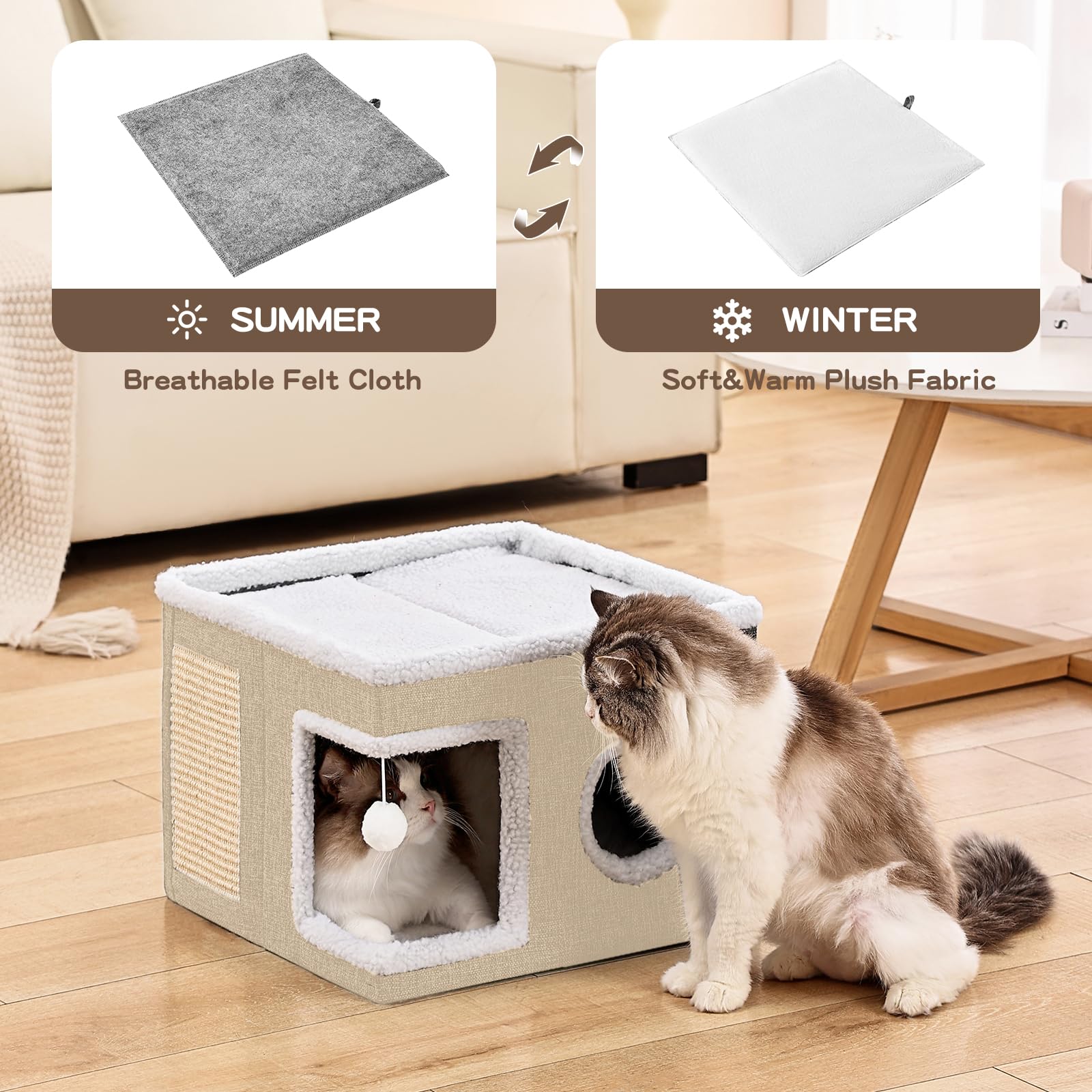 Crispedia cat bed plush ball toy closeup highlights interactive enrichment during nap time.