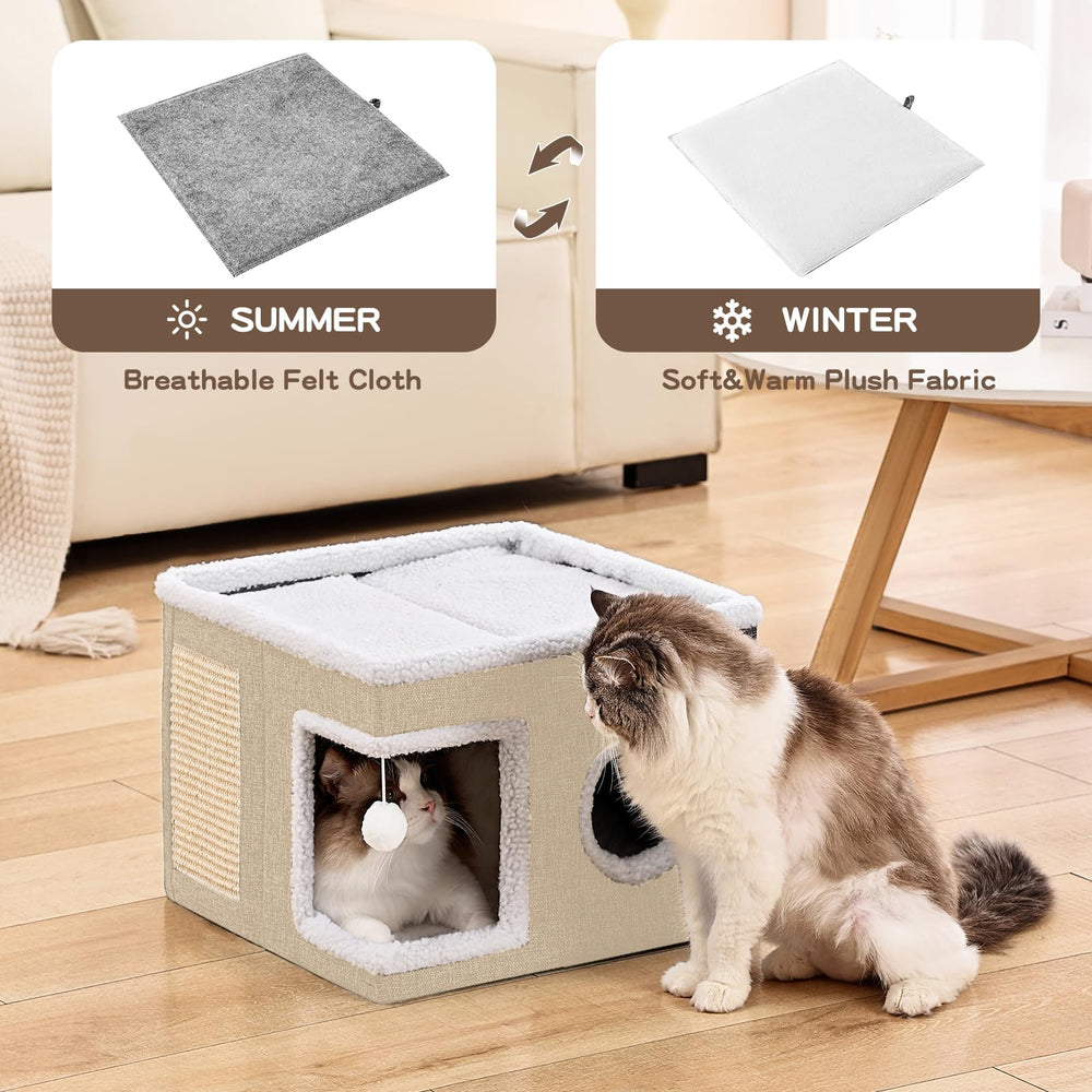 Crispedia cat bed plush ball toy closeup highlights interactive enrichment during nap time.