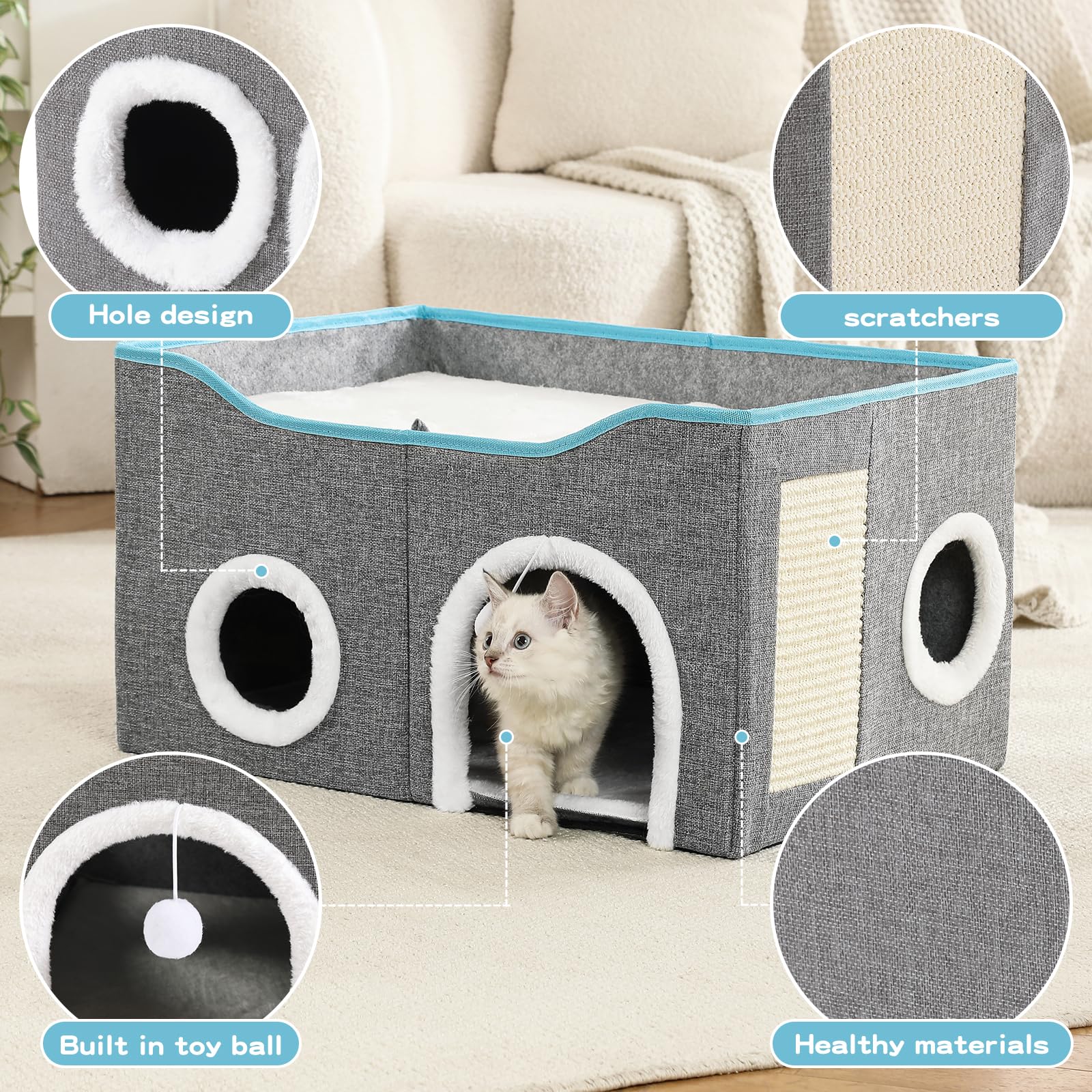 Crispedia cat condo with scratch pad grey helps protect furniture from claws.