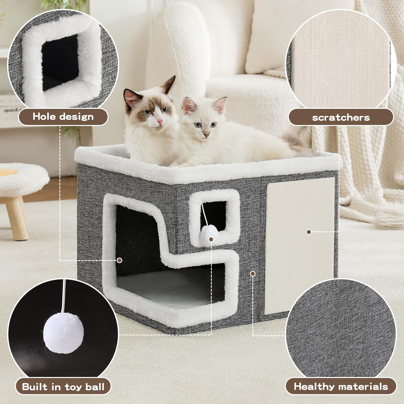 Crispedia cat houses showing sisal scratch pad for furniture protection during play.
