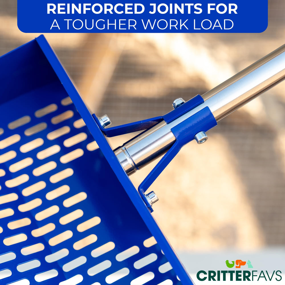 CRITTER FAVS adjustable handle reaches all coop corners for easier cleanup