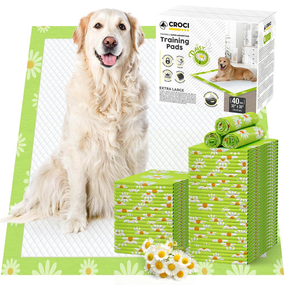 Croci pee pads daisy pattern packaging signals premium quality and ready-to-use condition