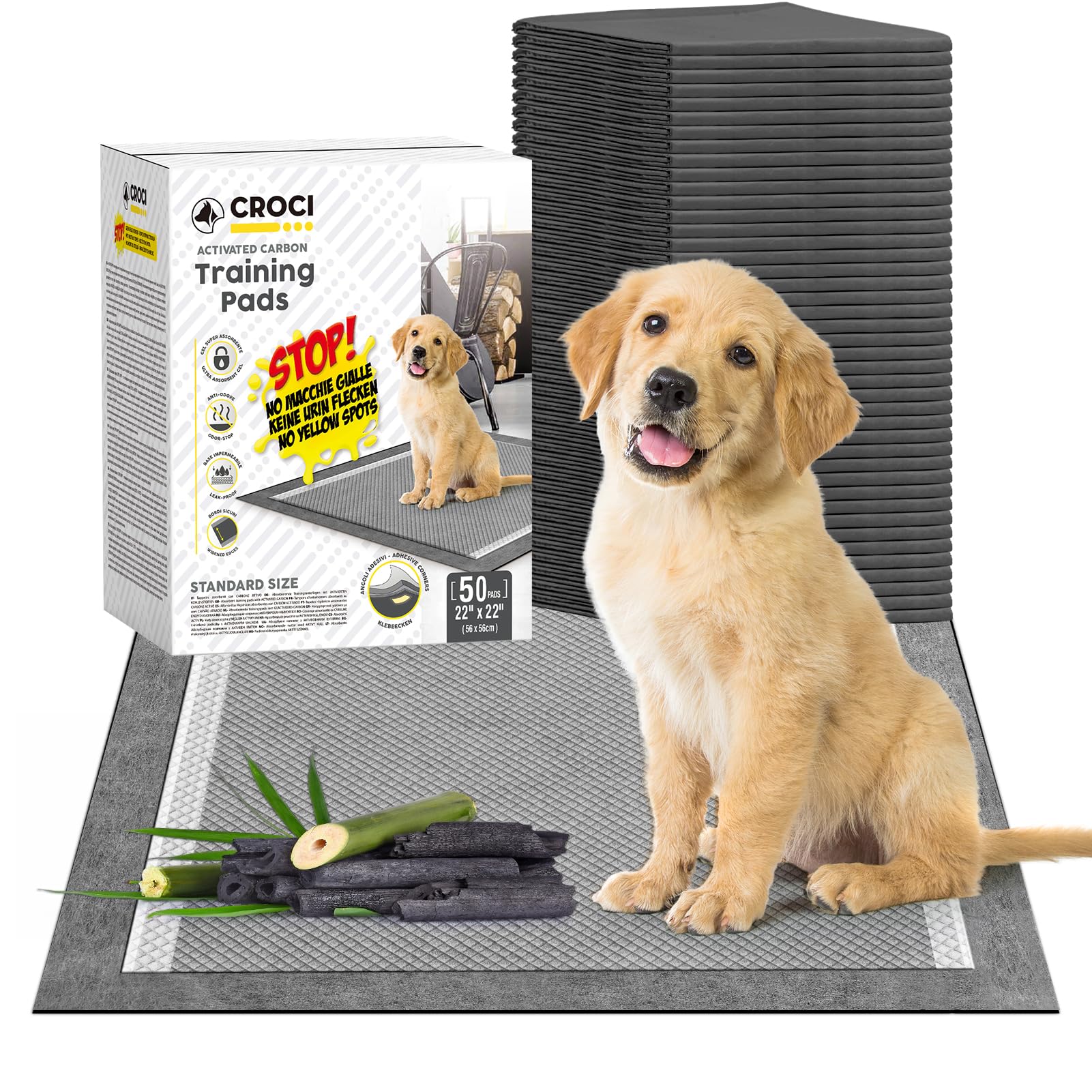 Croci puppy pee pads 22x22 charcoal-odor-control keeps home fresh.