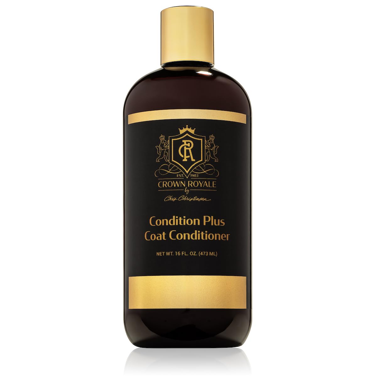 Crown Royale Condition Plus dog conditioner bottle for enhanced moisture and coat control.