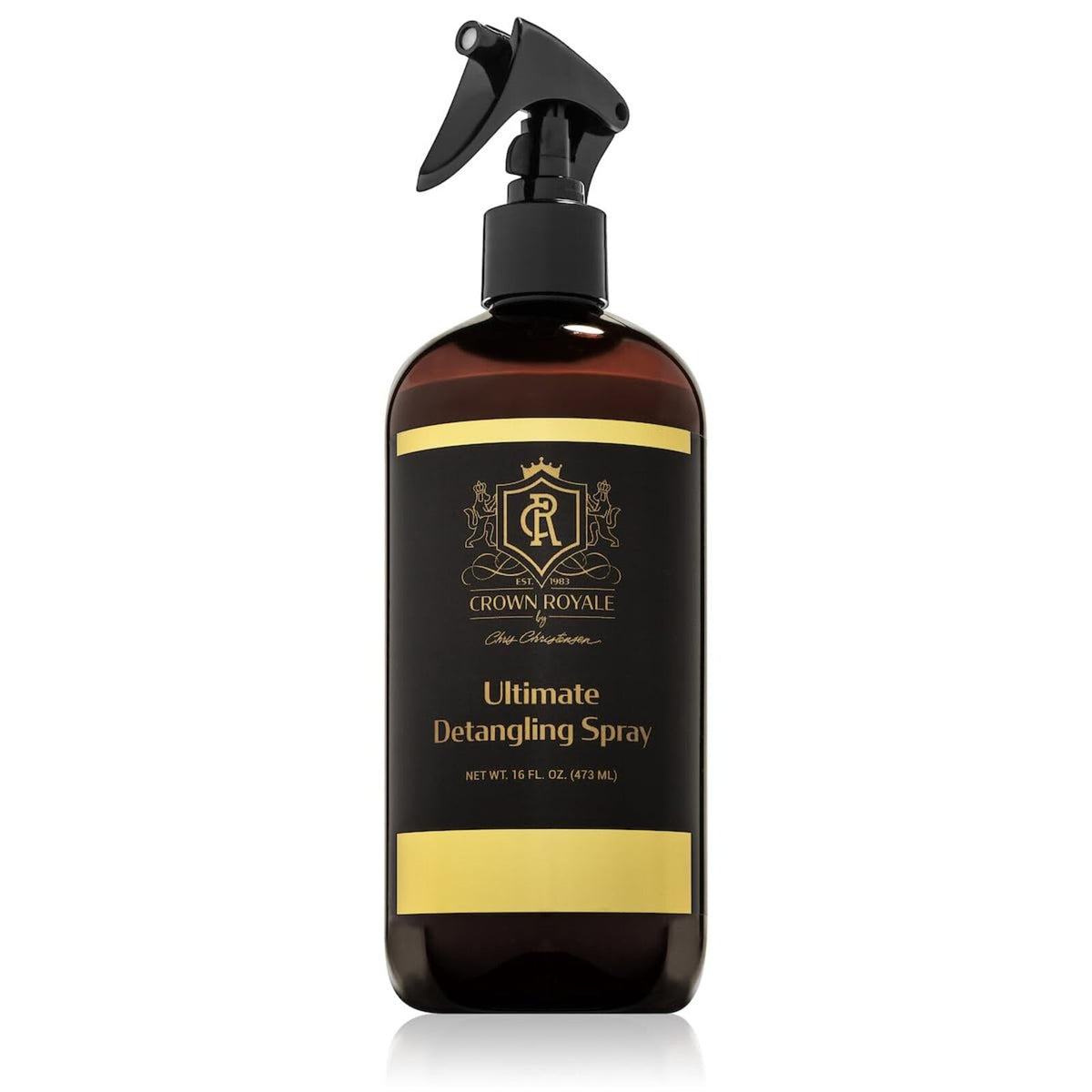 Crown Royale detangling spray bottle for knot-free coats and easy brushing.