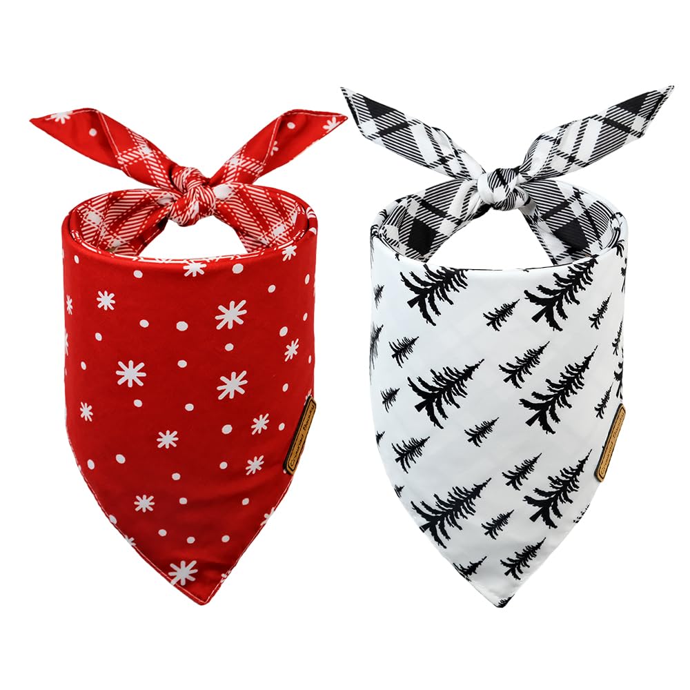 CROWNED BEAUTY Christmas dog bandana front view shows pine design for holiday photos