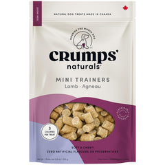 Crumps’ Naturals Mini Trainers Lamb semi-moist packaging showcases recyclable packaging for eco-conscious owners.
