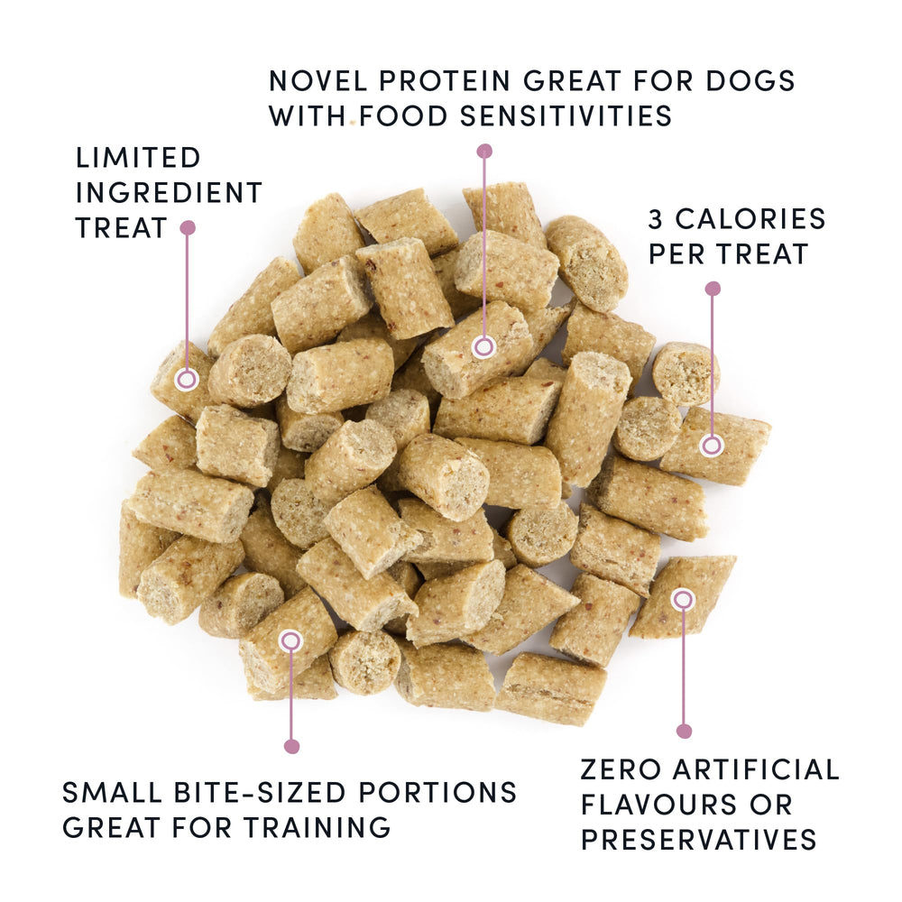 Crumps’ Naturals Mini Trainers Lamb semi-moist packaging features recyclable materials and a Canada-made claim.