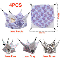 Cryptolux hanging hammock pattern 2 adds vibrant color to cage setup for visual interest.