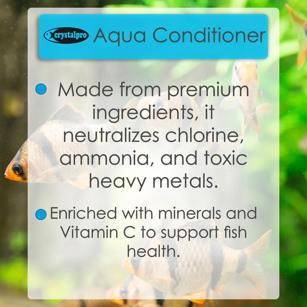 Crystalpro Aqua Conditioner added to aquarium water improving fish comfort.